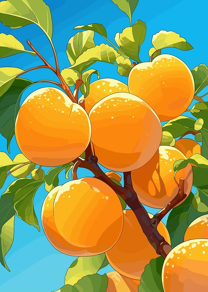 Apricot Tree Branch with Ripe Fruits