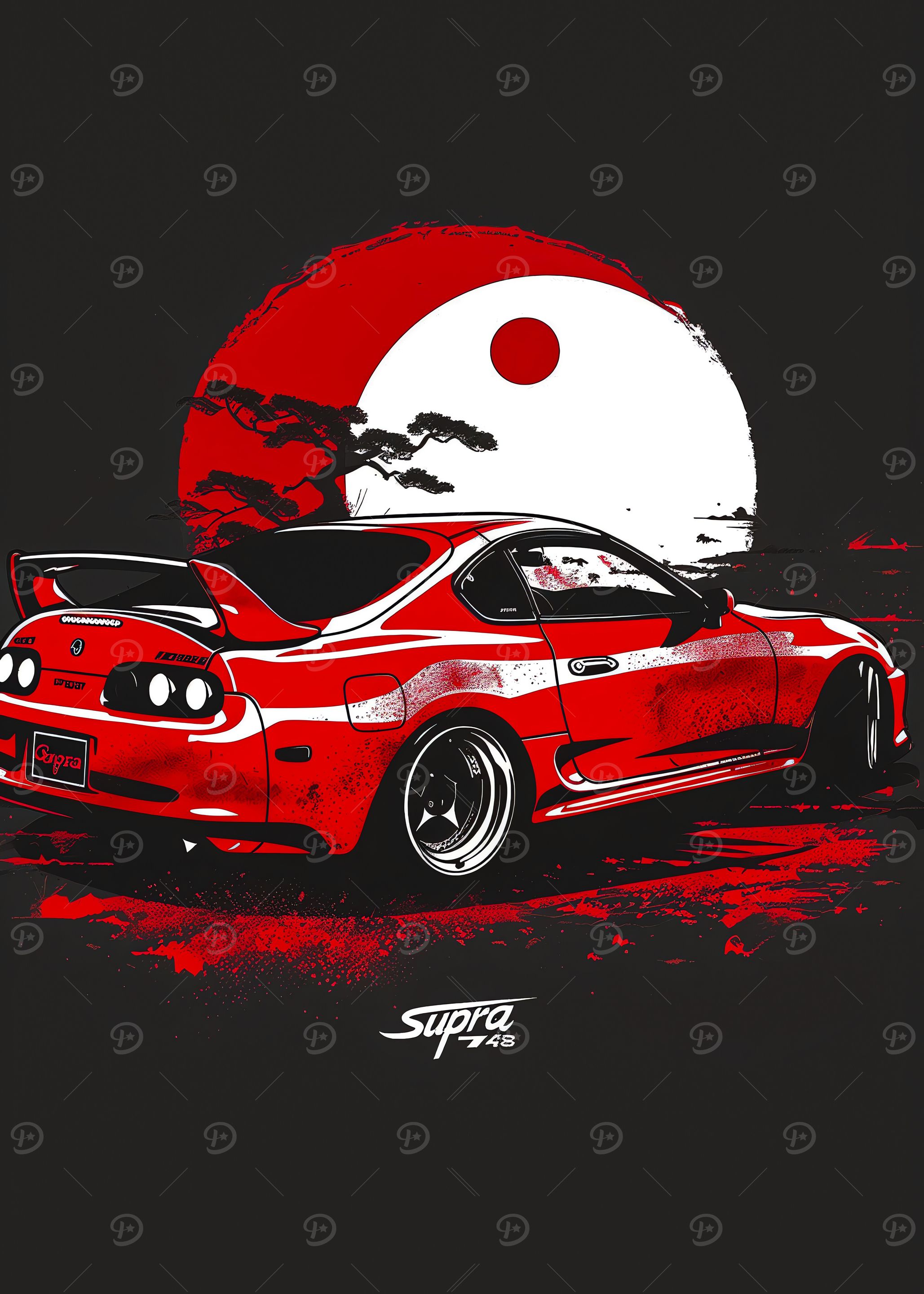 Red Toyota Supra with Japanese Sunset