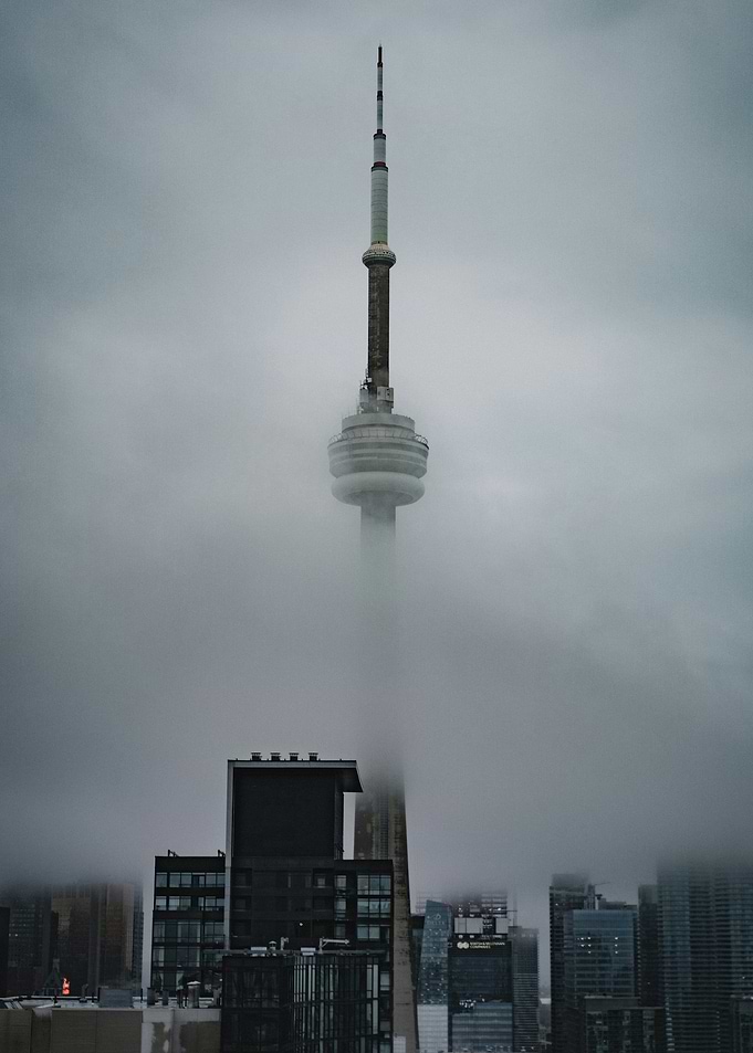 CN Tower in Foggy Toronto Skyline