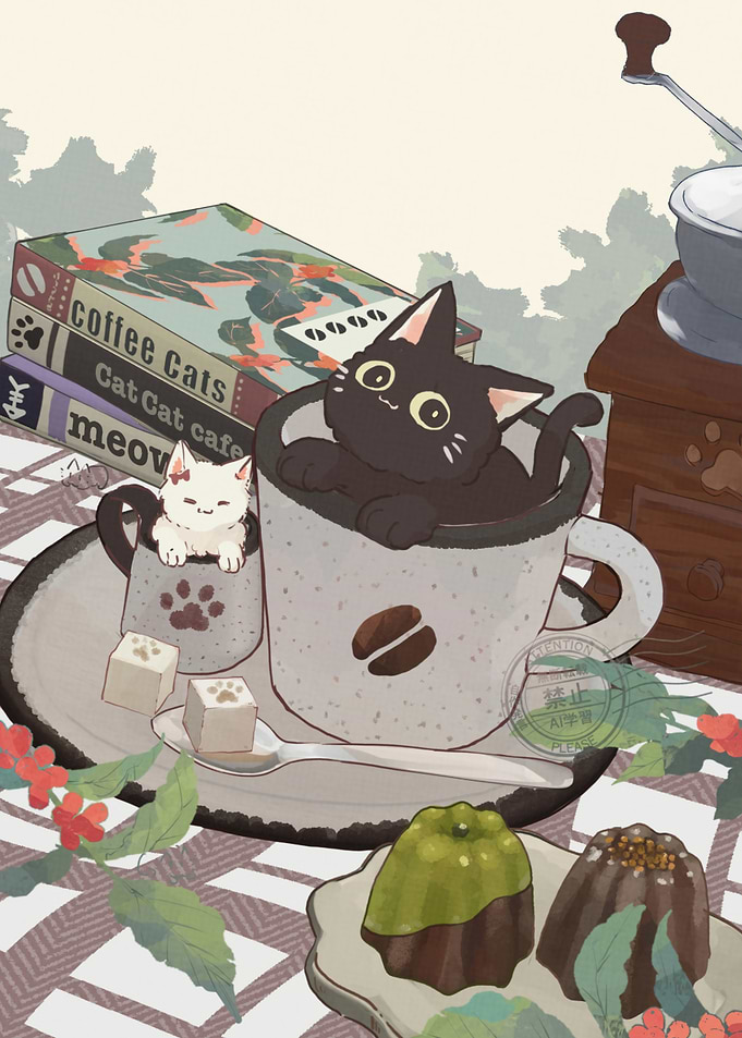 Cats in Coffee Cups Illustration