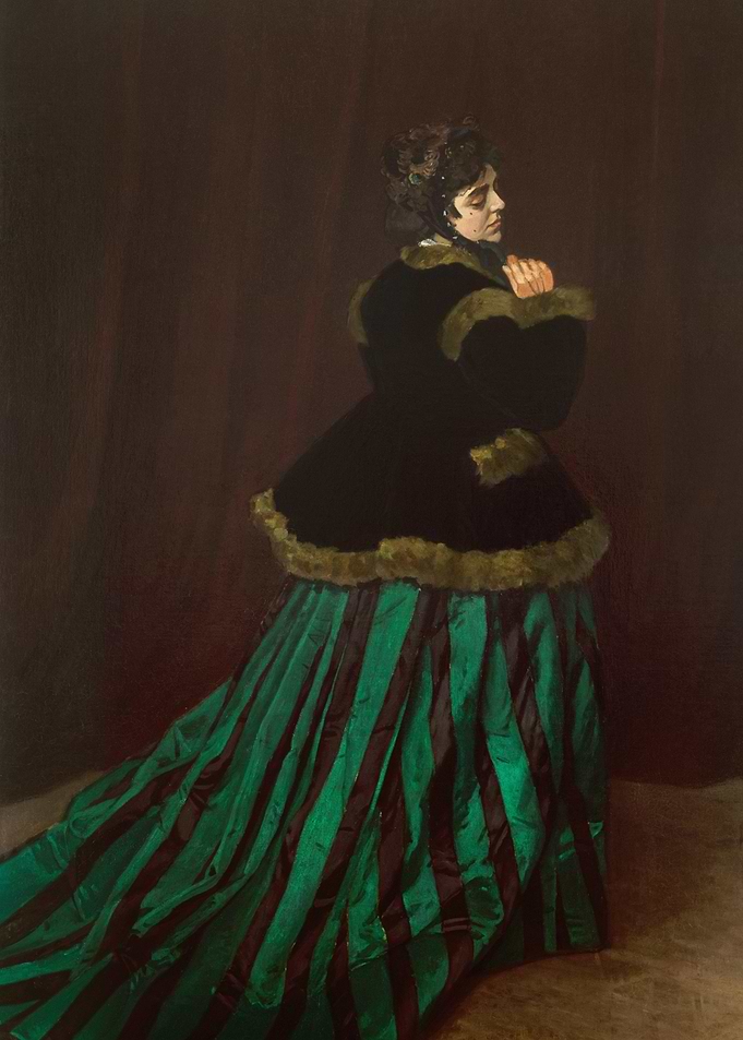 Elegant Woman in Striped Gown Painting