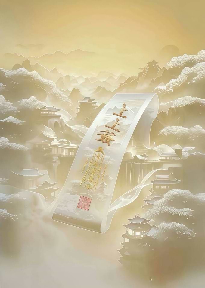 Asian Landscape with Scroll and Text