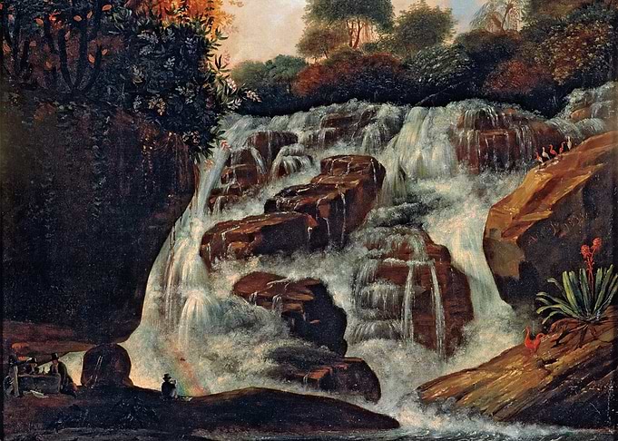 Waterfall Landscape Painting with Figures