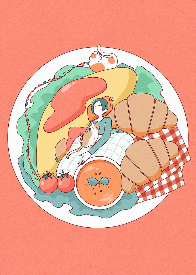 Food Plate Dreamscape with Sleeping Figure