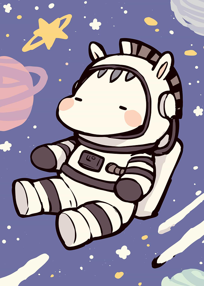 Zebra Astronaut in Space Cartoon