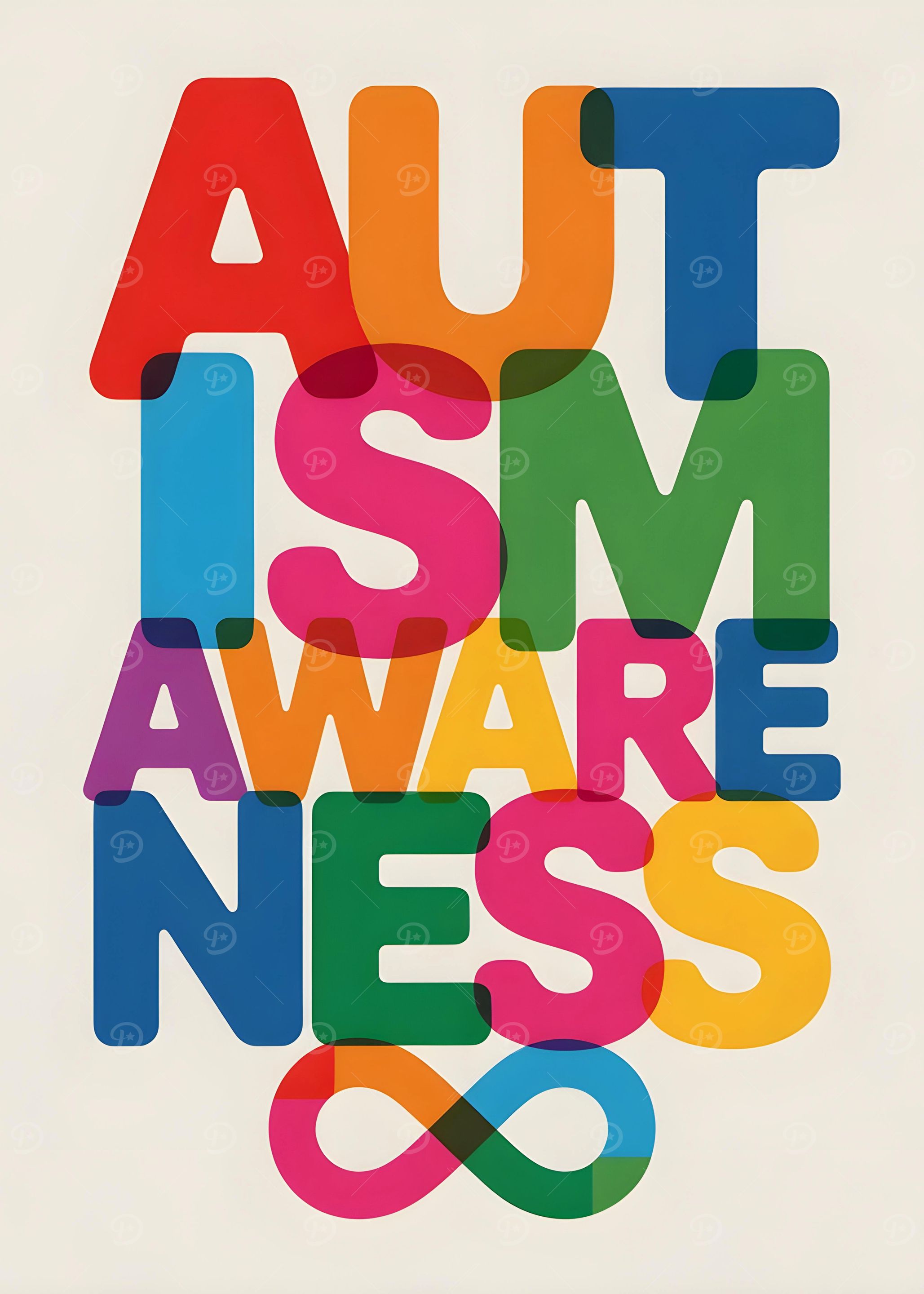 Autism Awareness Colorful Typography Design with Infinity Symbol | Neurodiversity & ADHD Support