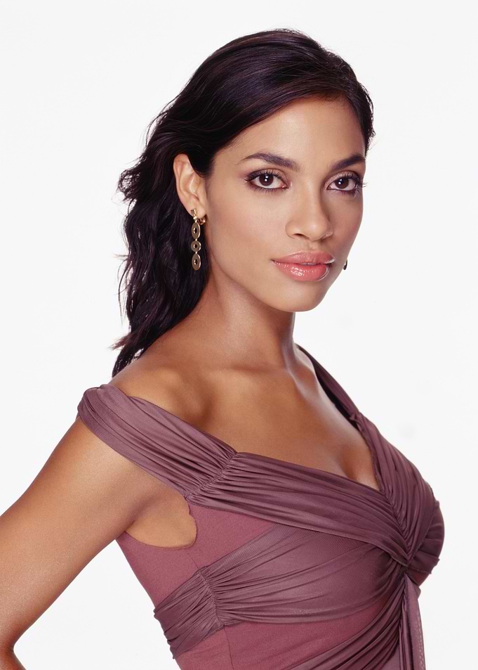 Rosario Dawson Portrait in Mauve Dress