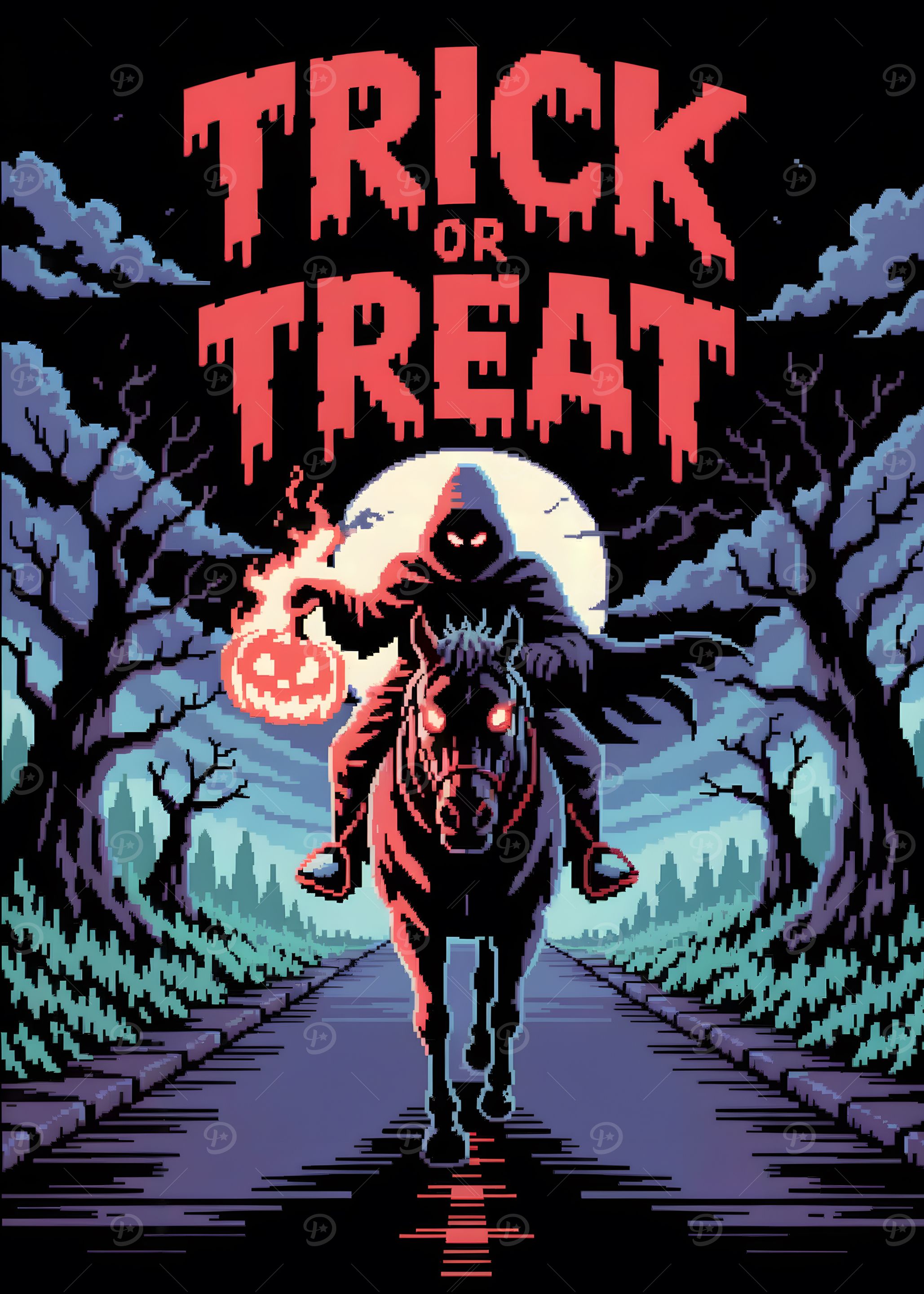 Pixel Art Halloween Headless Horseman