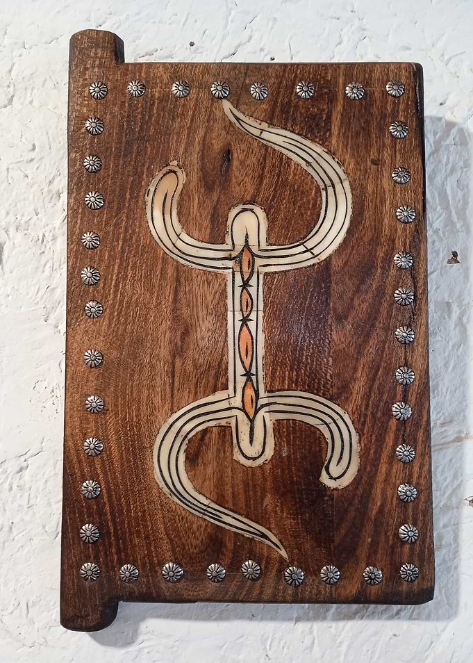 Wooden Plaque with Inlaid Figure
