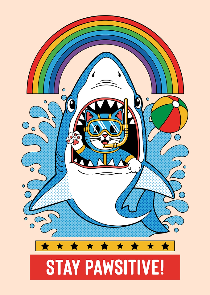 Stay Pawsitive: Cat in Shark Jaw