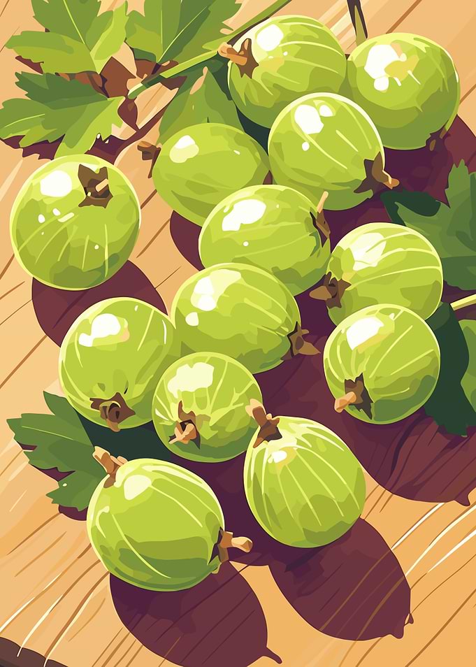 Gooseberries on Wooden Surface Illustration