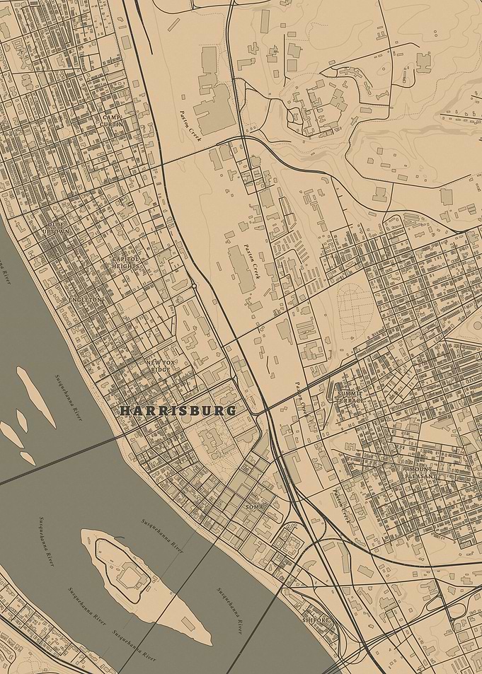 Vintage Map of Harrisburg, Pennsylvania