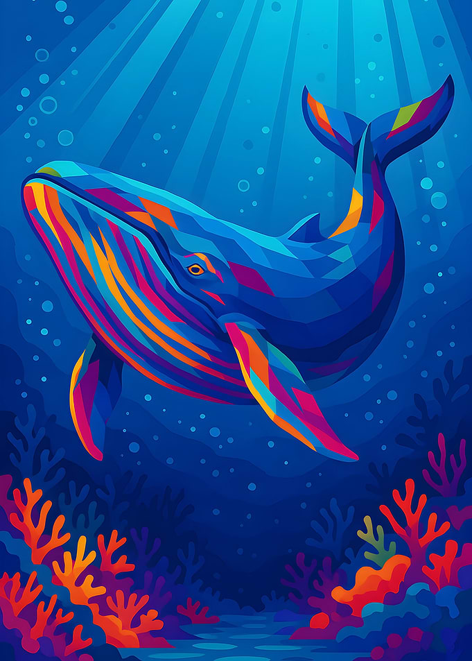 Colorful Whale in Deep Blue Sea Pop Art