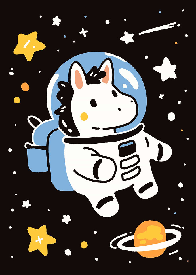 Cartoon Horse Astronaut in Space