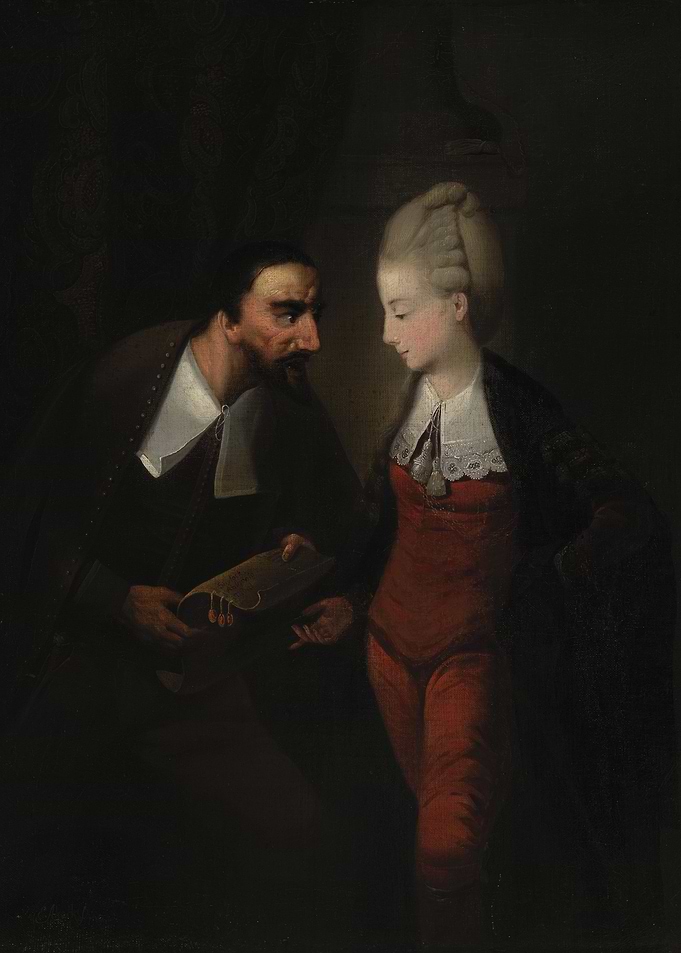 Man and Woman with Scroll Painting