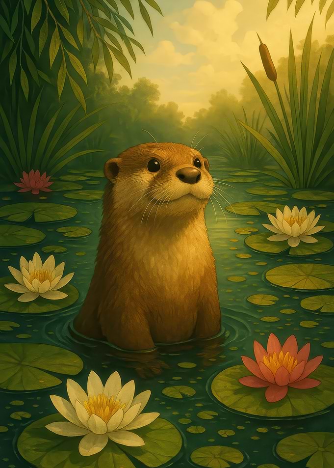 Otter in Lily Pond