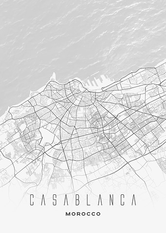 Minimalist Map of Casablanca - Modern Morocco City Wall Art