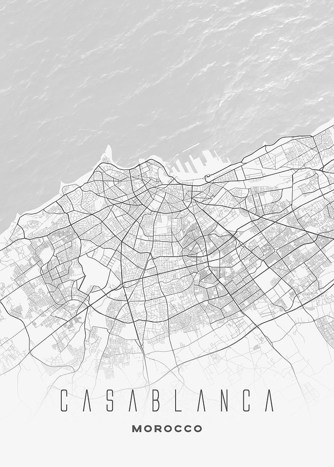 Minimalist Map of Casablanca - Modern Morocco City Wall Art