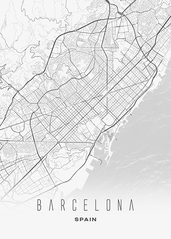 Minimalist Map of Barcelona - Modern Spain City Wall Art