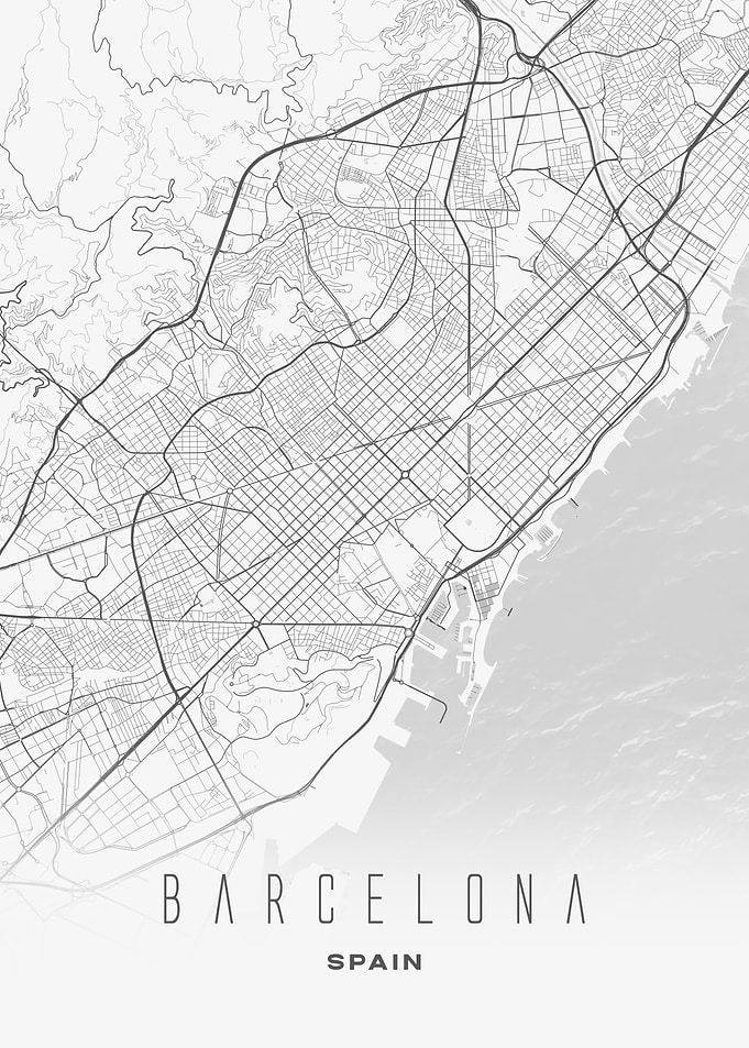 Minimalist Map of Barcelona - Modern Spain City Wall Art