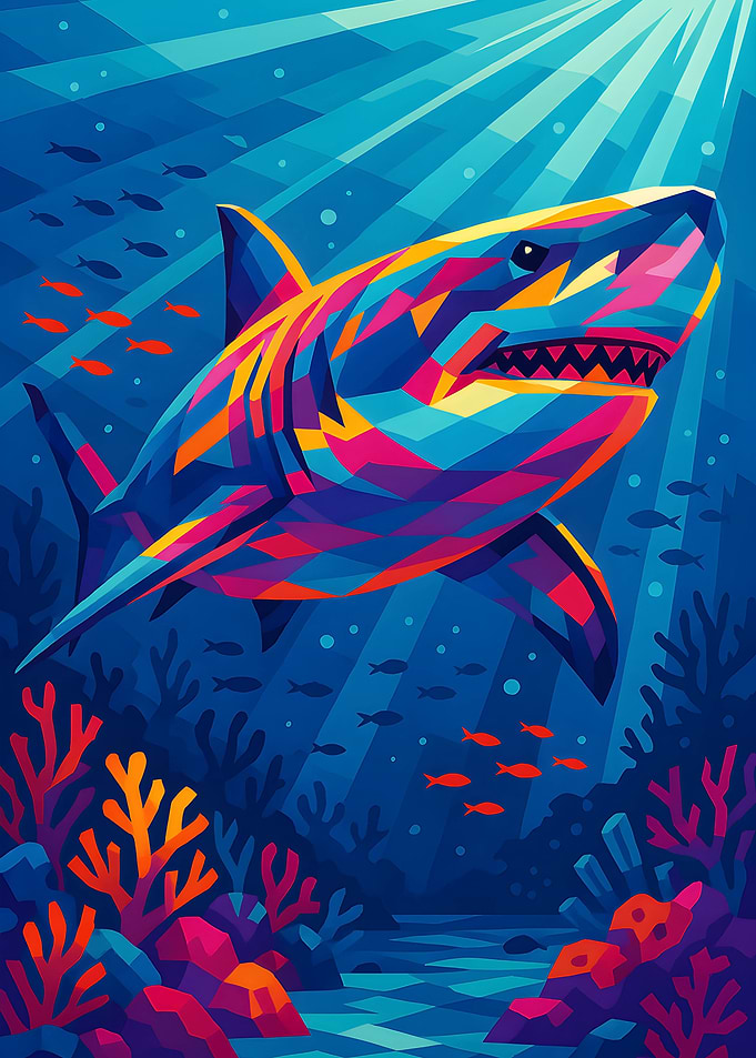 Colorful Shark in Ocean Pop Art