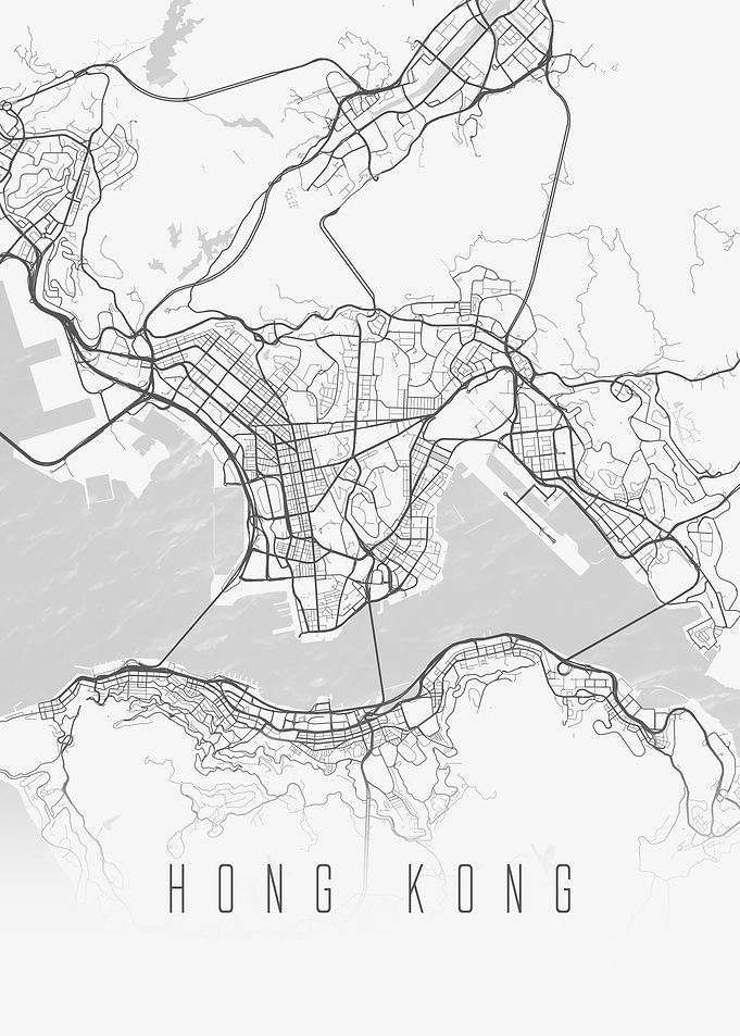 Minimalist Map of Hong Kong - Modern City Wall Art