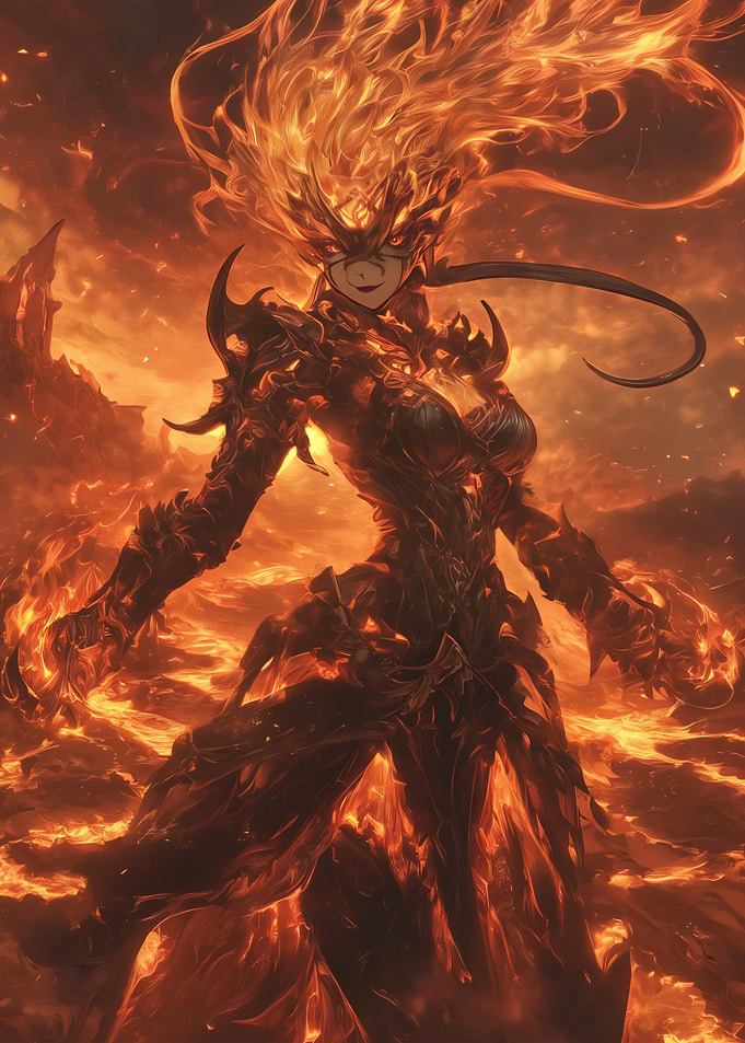 Fiery Warrior Woman in Armor