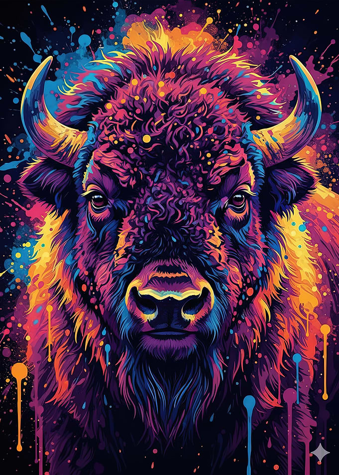 Colorful Bison Portrait V4