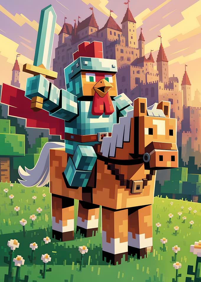Minecraft Chicken Knight on Horseback