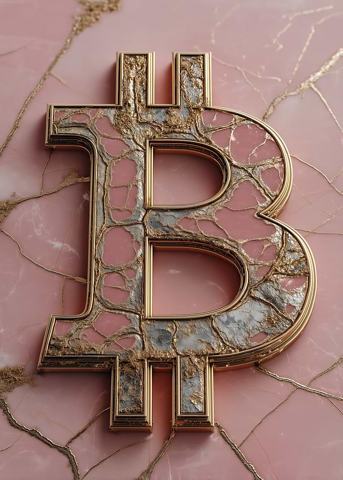 Bitcoin Symbol on Pink Marble
