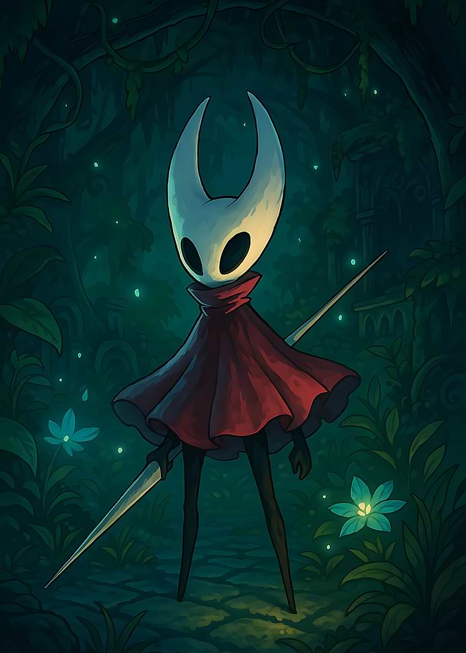 Hollow Knight character in a forest