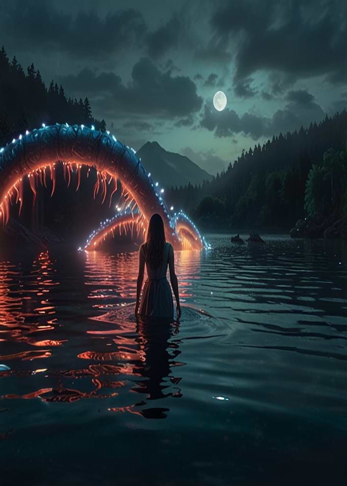 Mystical Lake Crossing at Night
