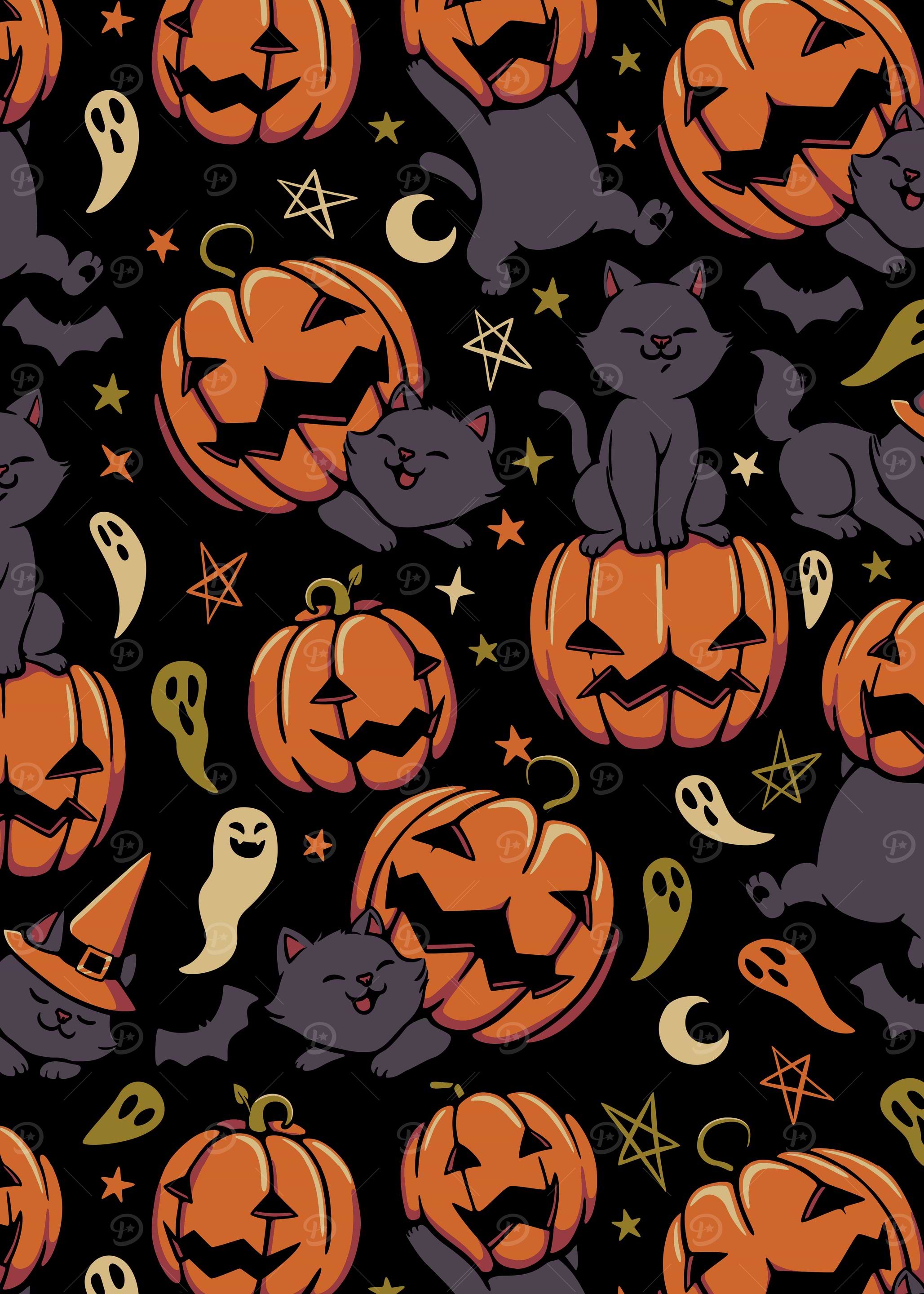 Pumpkin Field Black Cat Autumn Halloween
