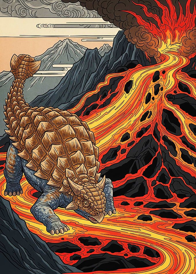 Ankylosaurus Volcanic Landscape