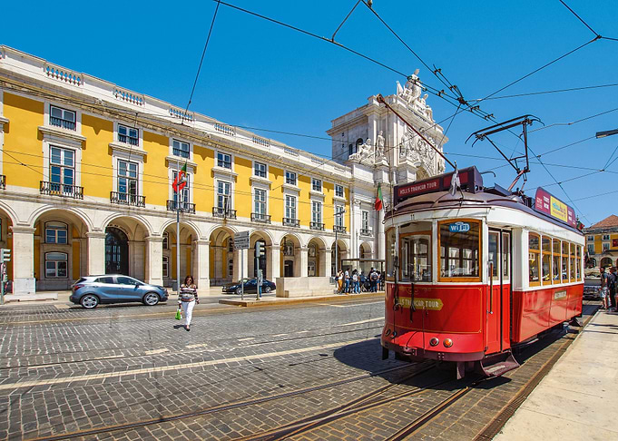 Lisbon street scene with tram