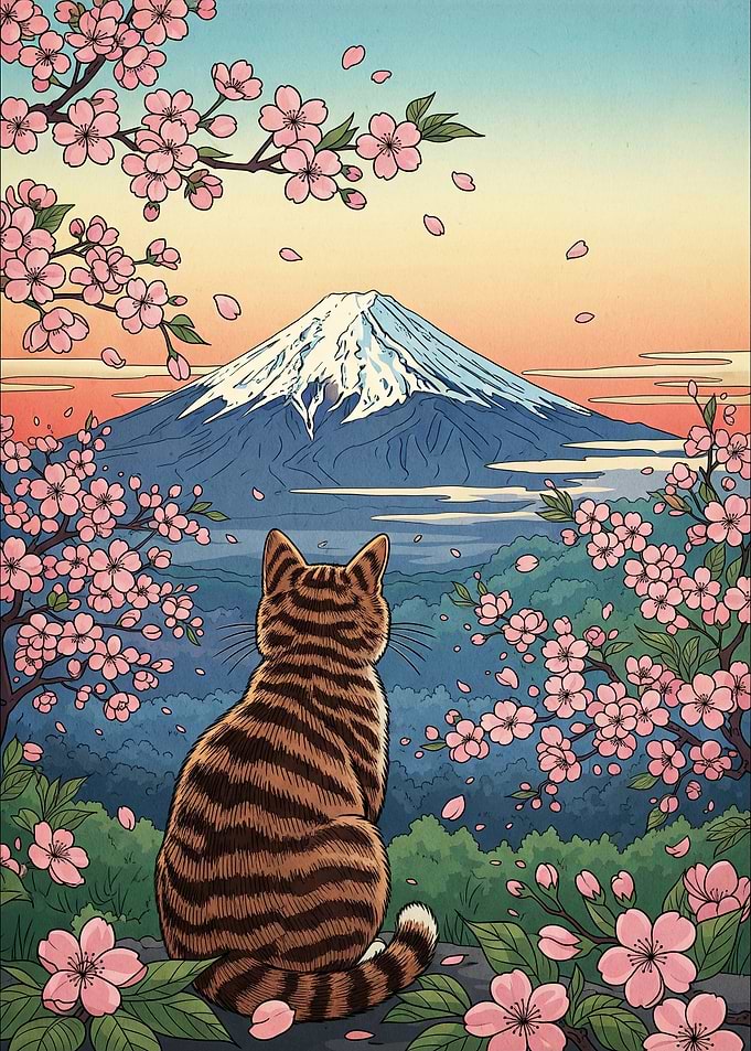 Cat gazing Mount Fuji