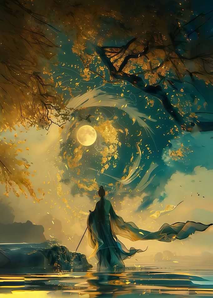 Fantasy Landscape with Figure and Moon