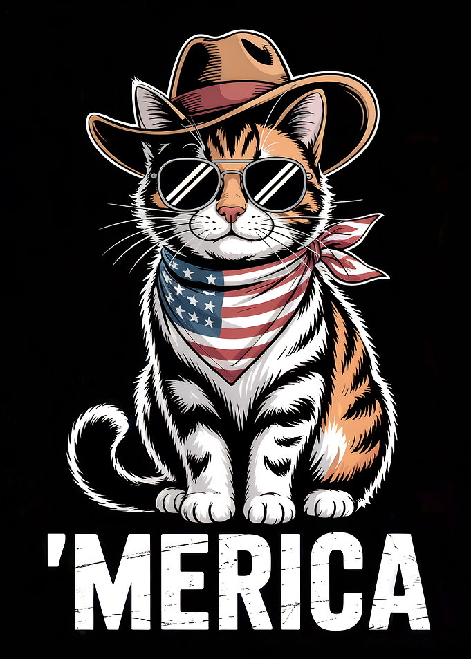 Patriotic Cat Cowboy with American Flag Bandana