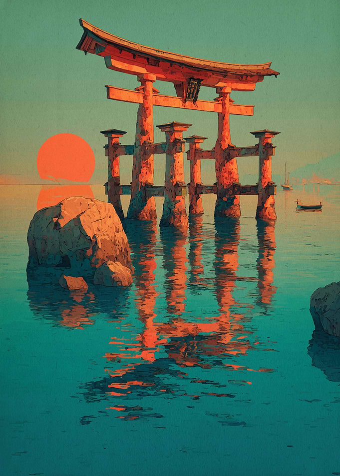 Japanese Torii Gate at Sunset