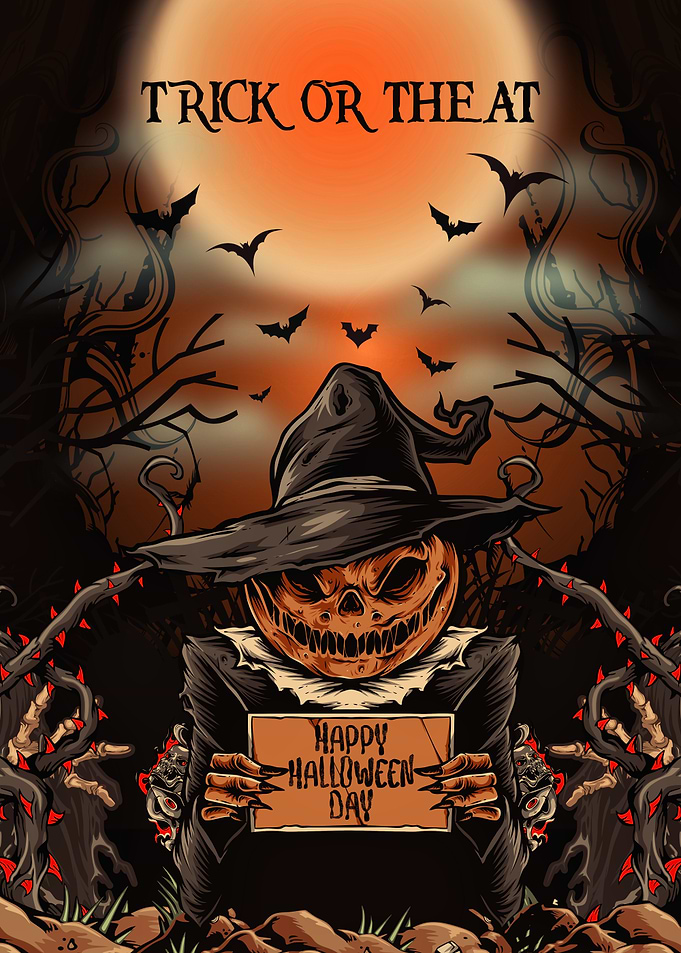 Halloween Pumpkin Scarecrow with Bats