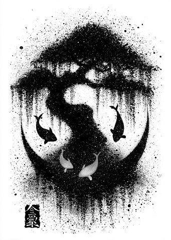 Bonsai Tree and Koi Fish Art