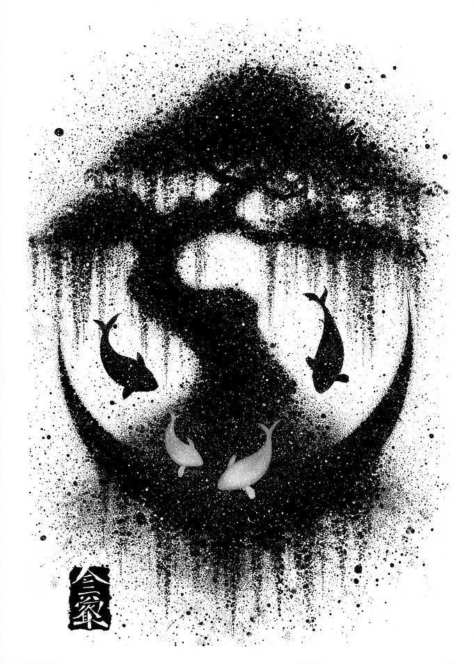 Bonsai Tree and Koi Fish Art
