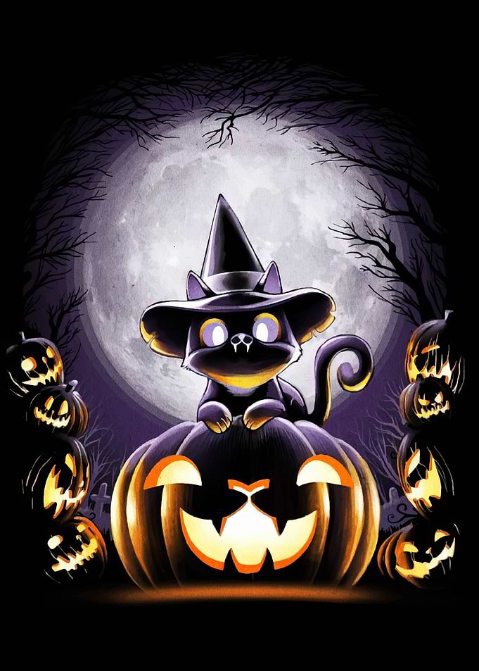 Halloween Cat on Pumpkin