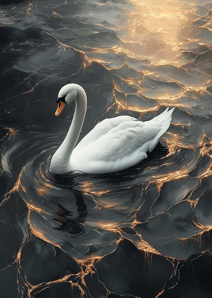 Elegant Swan on Golden Water