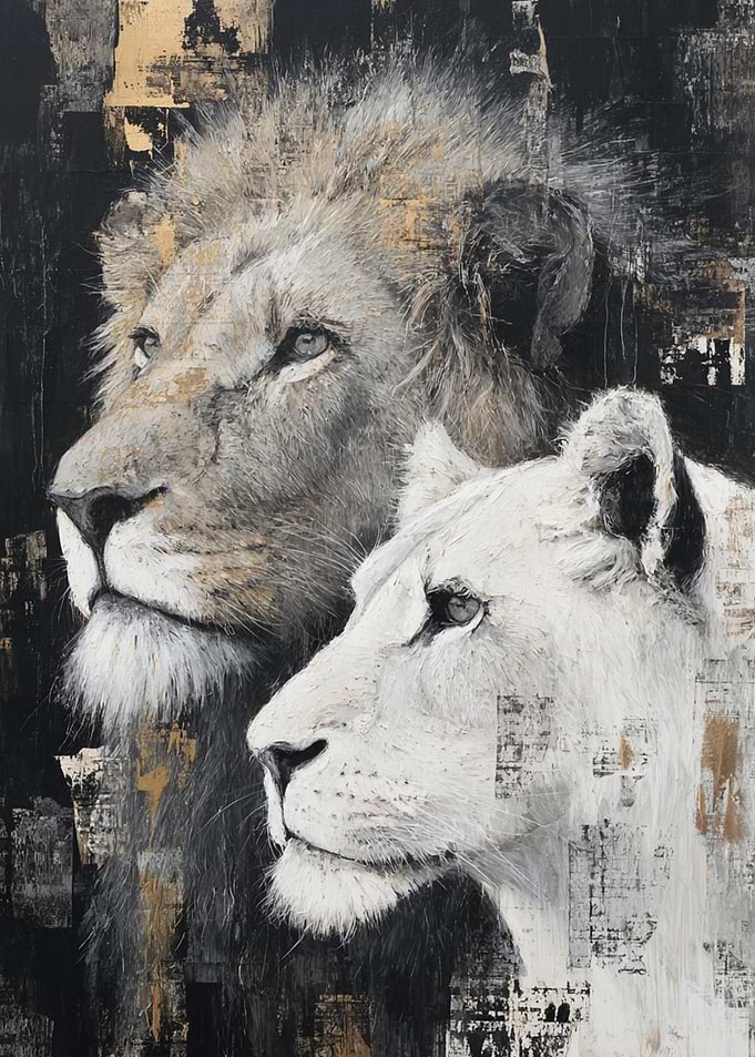Lion and Lioness Portrait Painting