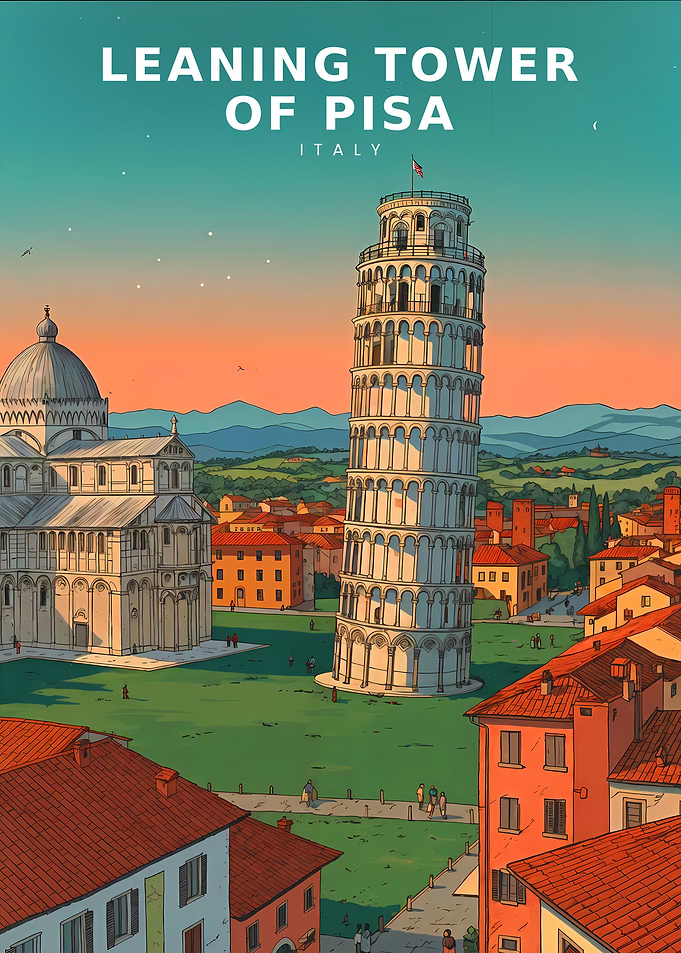 Italy Landscape Vintage Retro – Sunset Over Ancient Streets