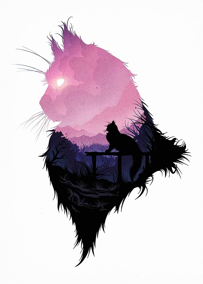 Cat Silhouette Landscape Art