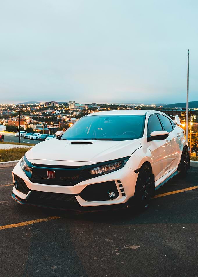 White Honda Civic Type R at Dusk