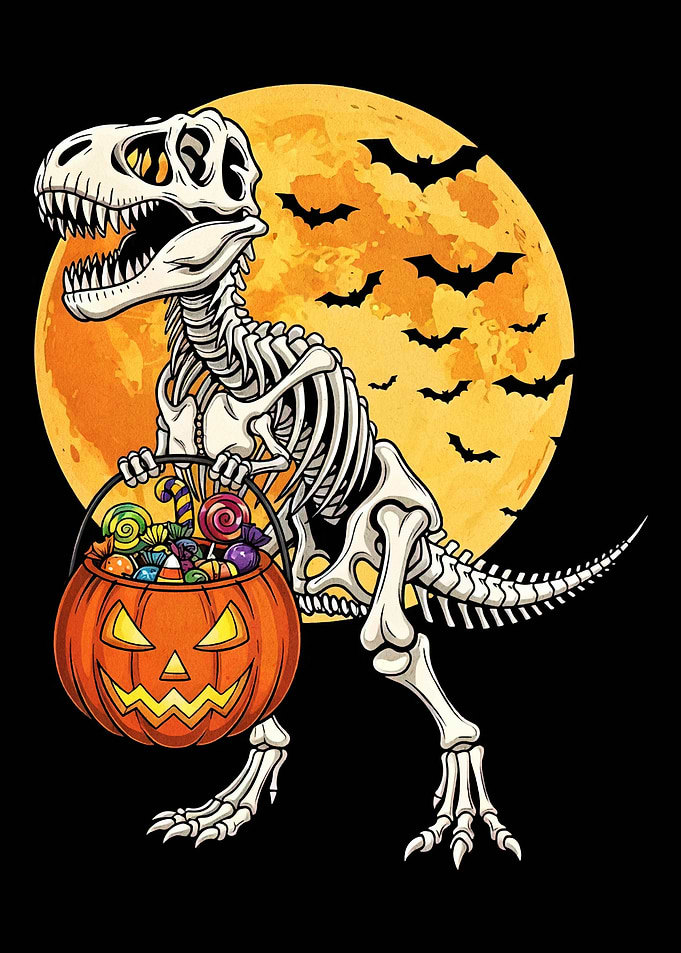 Halloween Dinosaur Skeleton with Pumpkin