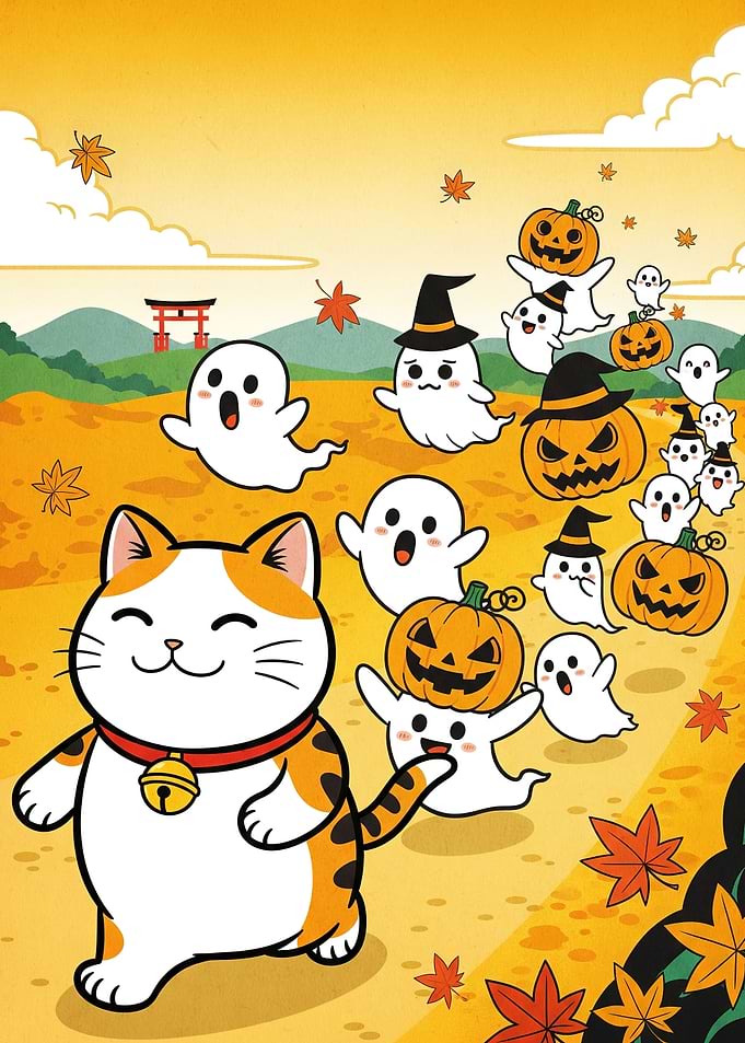 Halloween Cat Ghosts Pumpkins